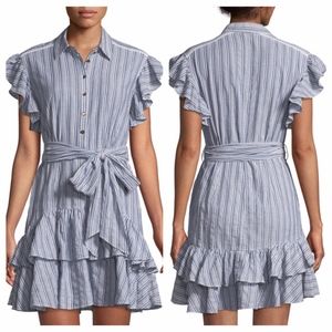 Rebecca Taylor Flutter-Sleeve Striped Shirtdress